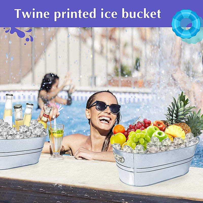 IKAYAS 4 Gallon Ice Buckets for Parties, Galvanized Metal Ice Bucket Ice Tub with Scoop for Cocktail Bar Mimosa Bar Supplies, Large Champagne Bucket Beer bucket Metal Tub (3 Pack) - Image 4